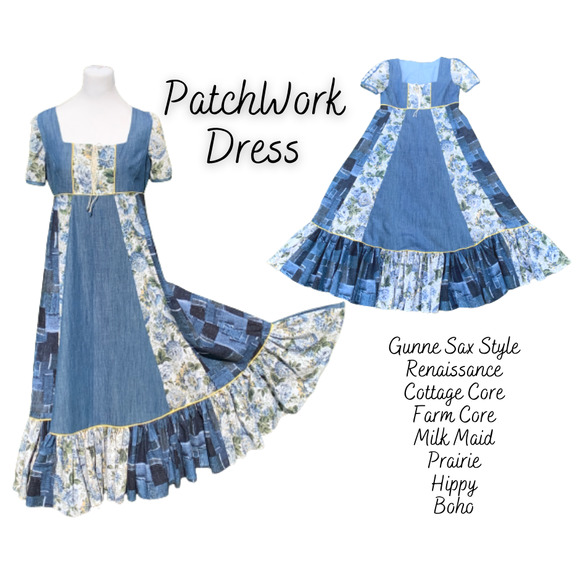 Gunne Sax 60s 70s Black Label Style Inspired PatchWork Dress Vintage Renaissance - Picture 1 of 16